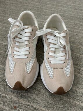 Corkys Women's Beige Suede & White Mesh Sneakers